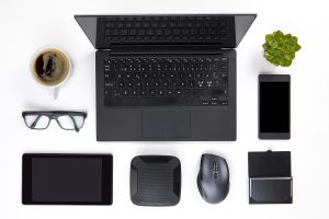 Overhead view of all the devices typically found on today's desktop