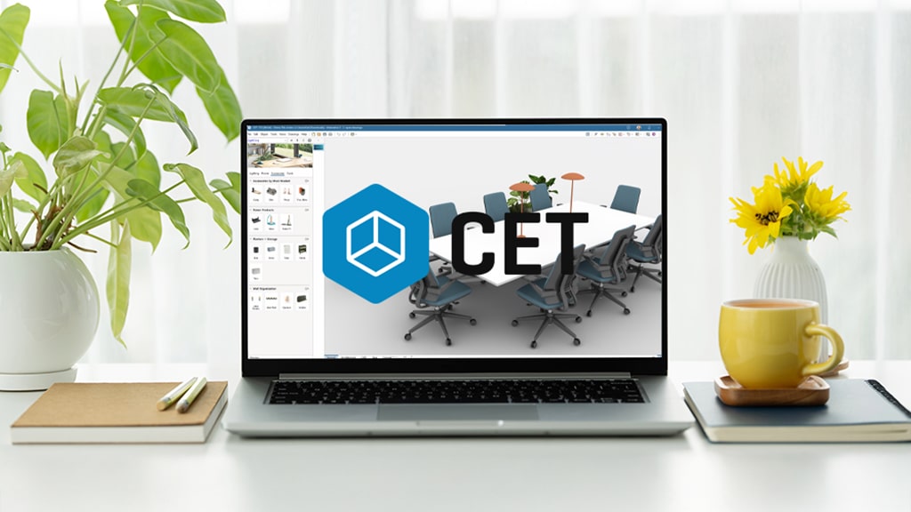 A CET workspace featured on a open laptop screen