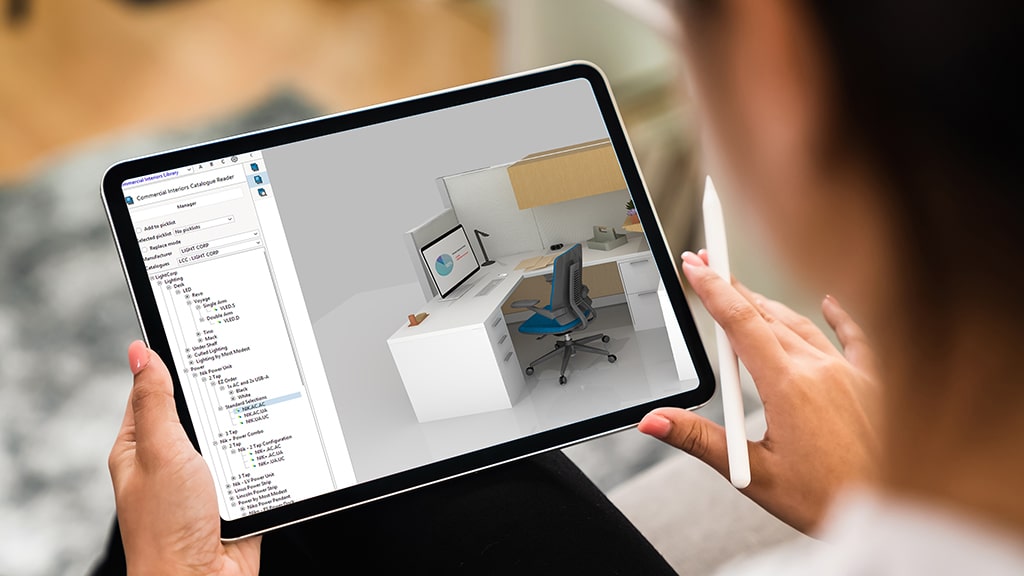 A designer viewing CET workspace on a tablet