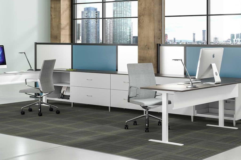 This photo features office lighting design with personal lamps